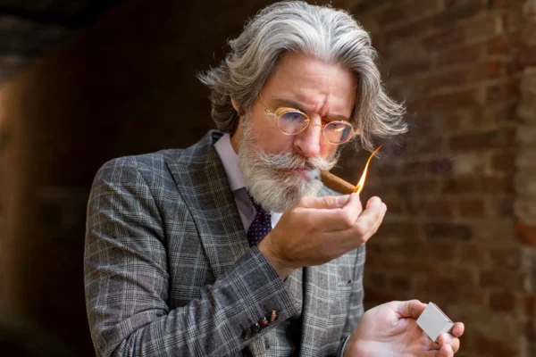 Homem fumando cigarro de palha